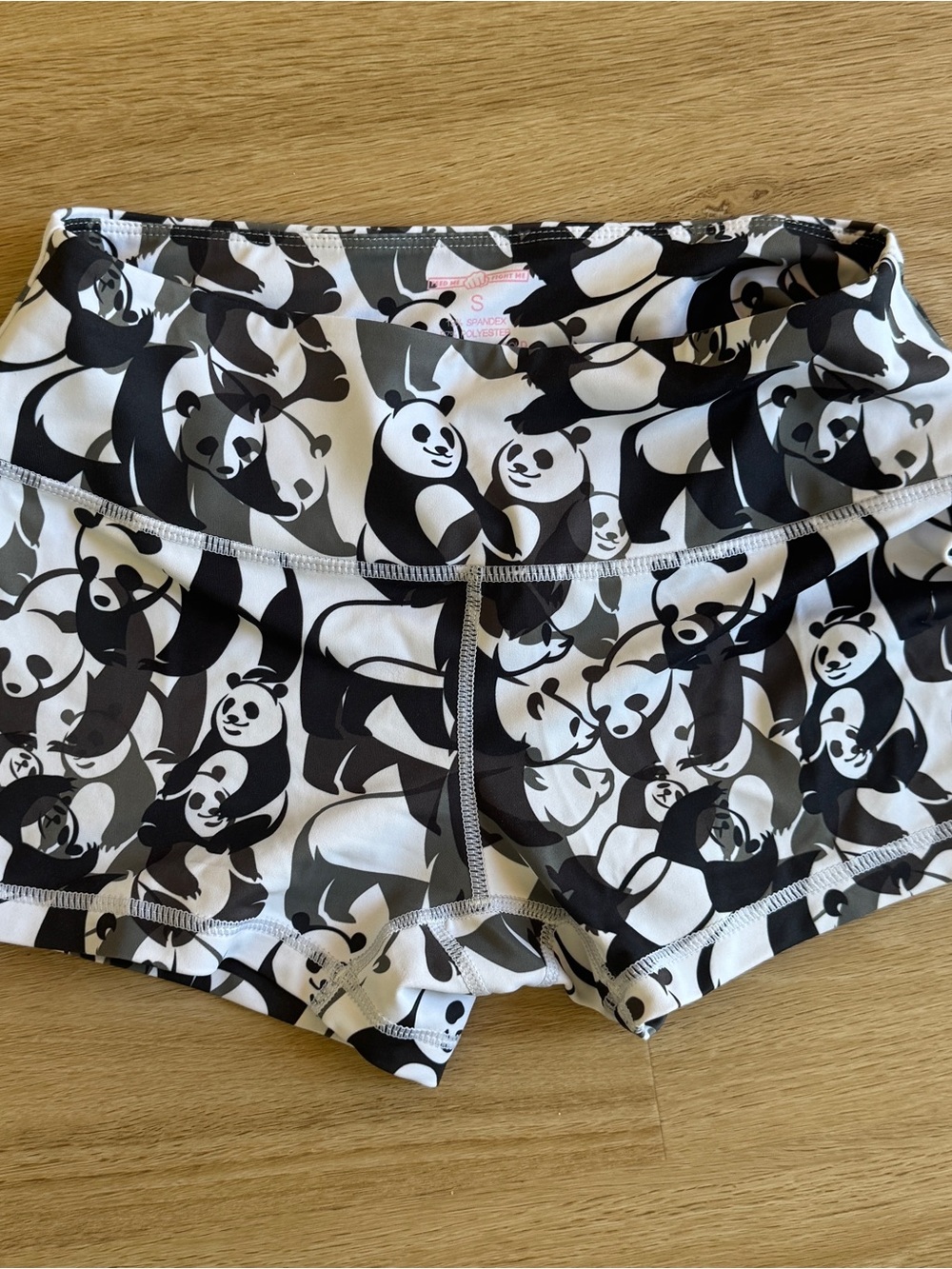 Feed Me Fight Me Black and White Panda Print Athletic Shorts